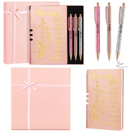 Affrolling 5 Pcs Christian Gifts for Men Women Church Religious Gifts A6 Bible Leather Notebook 3 Verse Pens with Box Prayer Journal Bible Study Supplies for Nurse Employee Teacher(Rose Gold)