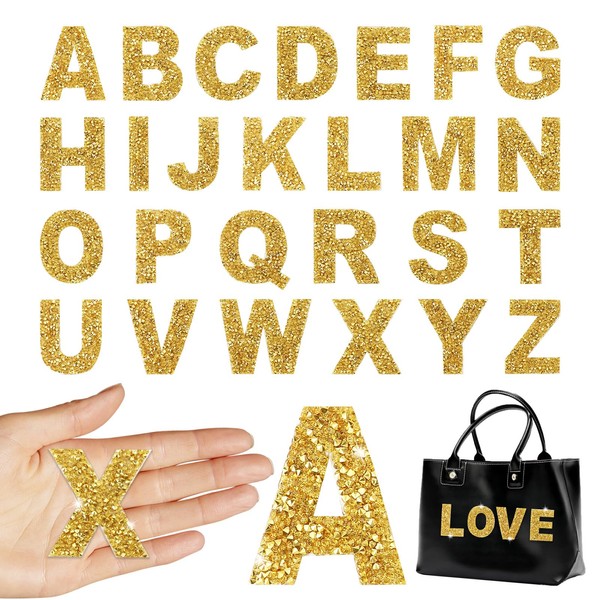 26Pcs Rhinestone Iron On Letter Patches Bling Glitter Alphabet A-Z