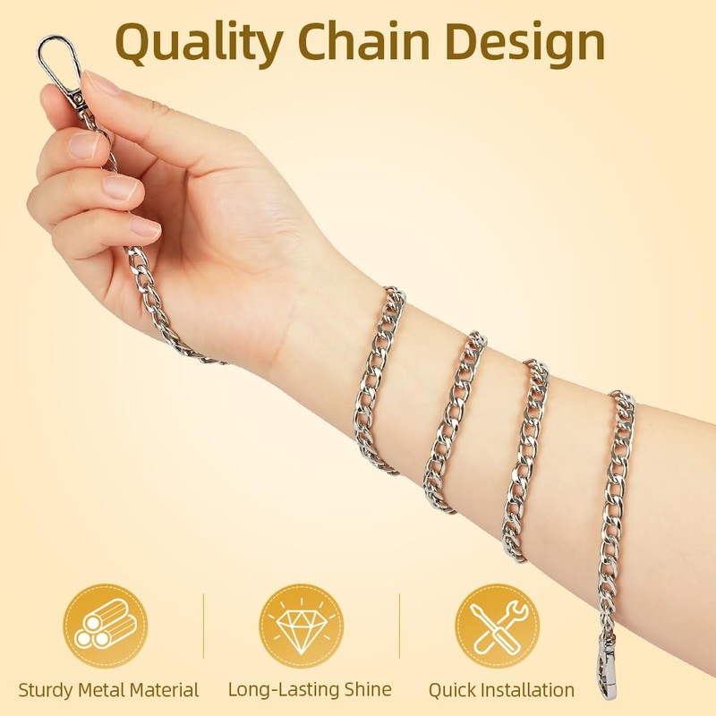 AOOSA 3 Pack Silver Bag Chains with Clasp Buckles (45cm+95cm+125cm)