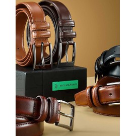 Marino's - Cinturón de vestir de piel auténtica para hombre con hebilla de una sola punta, Azul Marino, 42W