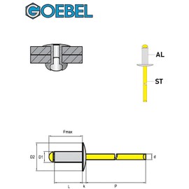 GOEBEL® - 250 x Blind Rivets Aluminium/Steel (Diameter x L) 5.0 x 12.0 mm with Large Head - Large Head Rivets - Pop Rivets - Standard