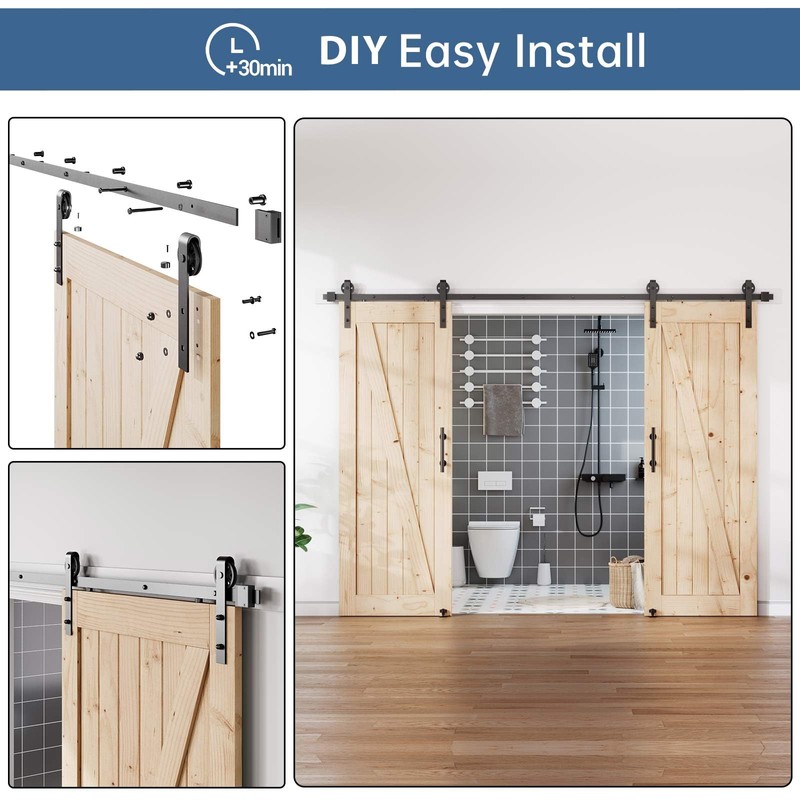 EaseLife 10FT Double Door Sliding Barn Door Hardware Track Kit