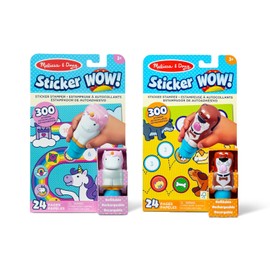 Melissa & Doug Sticker Wow!™ Paquete de diversión con calcomanías: perro y unicornio: 2 blocs de actividades de 24 páginas, 2 sellos de calcomanías, 600 calcomanías, juguete coleccionable de juguetes