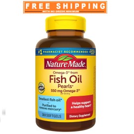Nature Made Omega 3 Fish Oil Pearls 550 Mg, Small Size Fish Oil, 300 Softgels
