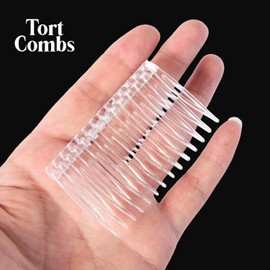 HD Novelty Set of 4 Tort Plain Hair Combs Slides 7cm (2.8") French Side Combs Plastic Twist Comb Strong Hold Hair Clips Accessories for Girls Women (15 Teeth) (White)