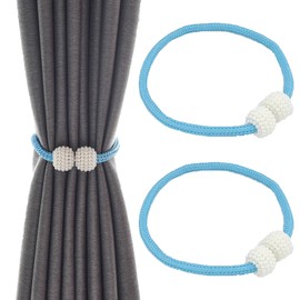 ZLONGYAN Magnetic Tie Backs for Curtains, Pearl Ball Tiebacks, Effective for Home, Office, Hotel Decoration (Blue)