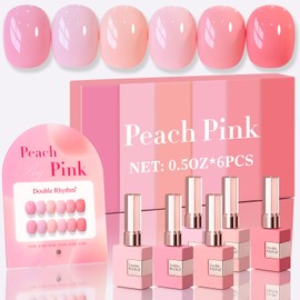 Double Rhythm 6 Pcs 15 ML Gel Polish Set Same Color Same Bottle Soak Off Gel Polish Kit Nail Art Manicure Salon DIY at Home for Women (Light Pale Peach Pink Orange Rose-T6-19)