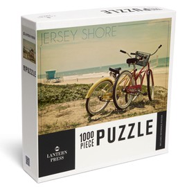 Lantern Press 1000 Piece Jigsaw Puzzle, Jersey Shore, Bicycles and Beach Scene