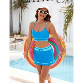 Blooming Jelly Women's High Waisted Bikini Sets Sporty Two Piece Swimsuits Tummy Control Swimwear(Small,Blue)