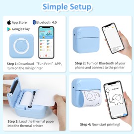 AURTEC Mini Thermal Printer, Portable Wireless Bluetooth Inkless Printer with 3 Rolls of Sticker and 3 Rolls of Thermal Paper, Compatible with Android/iOS, Pocket Printer for Memo and More Blue
