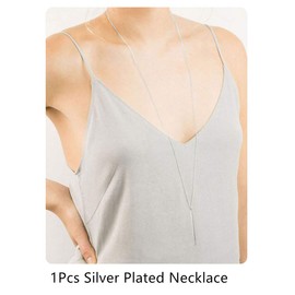 CULOVITY Simple Long Necklace Y Layer Vertical Bar Pendant Necklaces Lariat Chain Polished Jewelry for Women, 2.4" Pendant 35" Chain Silver Plated