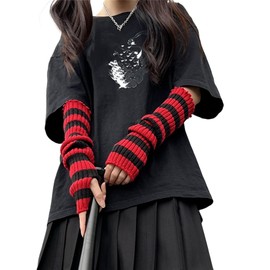 Allpunkall Goth Fingerless Arm Warmers Women Y2k Harajuku Punk Rock Rave Gothic