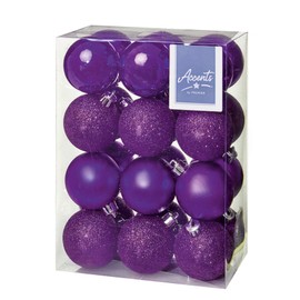 Shatterproof Christmas Baubles 24 Pack 60mm Premier Christmas Tree Decoration, matt, shinny and glitter baubles (Purple 5450)