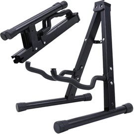 GLEAM GLEAM A-Frame Metal Folding Stand - Electric & Acoustic Guitars, Bass & Banjo - Non-Slip Rubber & Foam Arms - Black