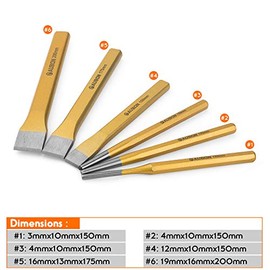 Acrux7 - Juego de 6 cinceles en frío, plano, central, cilíndrico, juego de cinceles de metal, acero Cr-V de alta calidad, cinceles de cono para ladrillos, hormigón, metal y piedra