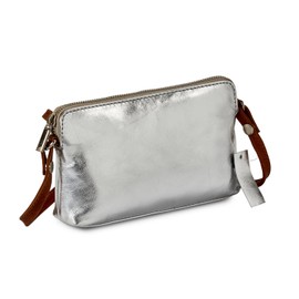 HYDESTYLE Metallic Nel Clutch Bag, Casual/Party Handbag compact Travel with Zip Closure, Designer Shoulder Bag with Multiple Pockets & Compartments for Women -Silver