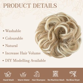 Mtuihfo Messy Bun Hair Piece, Wavy Curly Messy Bun Scrunchie, Thick Tousled Hair Pieces for Women Girl(Gradient Gold）
