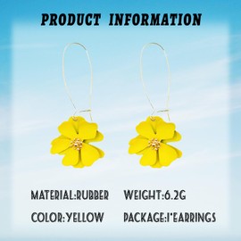 GAUEIOUR Flower Dangle Earrings, Floral Petal Drop Dangle Earrings,Fashionable Rubber Yellow Flower Pendant Earrings, Bohemian Daisy Petals Wedding Christmas Ball Jewelry