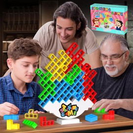 DUHLnote 64PCS Stack Game for Adult & Kids, Tetra Board Tower Games for Family Travel Party, 2 Players Balance Stacking Toy, Team Toys Building Block