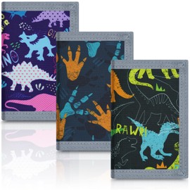 Sundee Kids Dinosaur RFID Blocking Wallet, 3 Packs, Tri-Fold, Canvas, Multicolour, Cartoon, Zipper, 5 Compartments, 2 Card Slots, Coin Pocket, RFID-Blocking, Kids, Male, School, Lunch Money