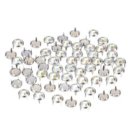 sourcing map 100 Pieces Rhinestone Rivet Refills 6mm Iridescent 4 Claw Nail Head Rivets Embellishments Decorative Rivets for DIY Leather Craft Clothes Bag Belt (Colorful White)