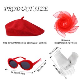 4 piece French Women set, 50s Fancy Dress for Women with Beret Hat Sunglasses Scarf Gloves French Costume Kit, for Girls Cosplay Party Supplies School Dress Up