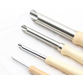 Evwoge 4Pcs Set Wood Handle Stainless Steel Circular Round Hole Pottery Clay Cutters Carving Drilling Tools