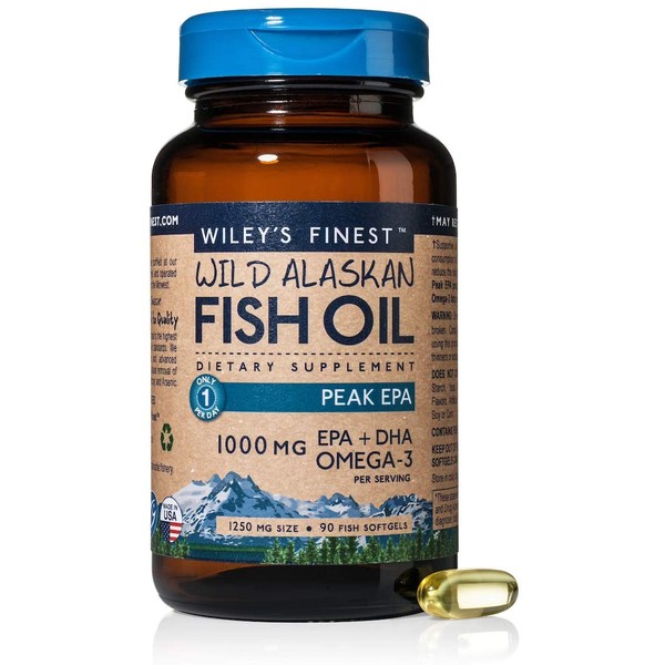 Wiley's Finest Wild Alaskan Fish Oil - Peak EPA DHA, 1000mg Omega-3s, NSF-Certified, 90 Softgels