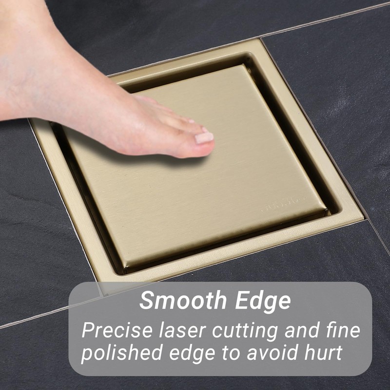4 Inch Gold Shower Drain, SUS304 Stainless Steel Square Bathroom