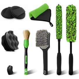 YeewayVeh 8PCS Ultimate Wheel and Tire Brush Kit | 2-Size 360° Bendable Rim Brushes, Boar Hair Detailing Brush, Tire Shine Applicators & Microfiber Towel | Complete Scratch-Free Cleaning & Shining Set