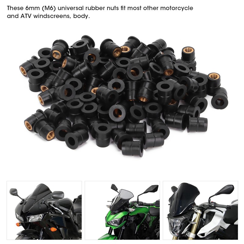 100PCS Well Nut M6x0.8mm Rubber Modification for Motorcycle ATV Windscreens