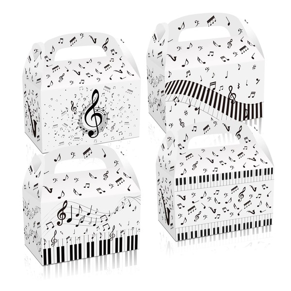 QYCX 12 Pack Music Party Decorations, Music Note Theme Birthday Party Supplies Music Note Candy Boxes Music Note Gift Boxes Party Favor Treat Boxes Goodies Boxes Music Note Mini Paper Boxes Candy Bags Black White Candy Boxes for Music Note Birthday Party