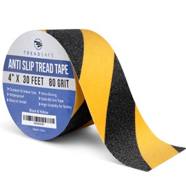 TREADSAFE Anti Slip Safety Tape for Steps - Black and Yellow Grip Tape, Caution Tape Adhesive Step Tape, Hazard Grip Tape, Stairs Safety Tape (4" x 30 FT Roll)