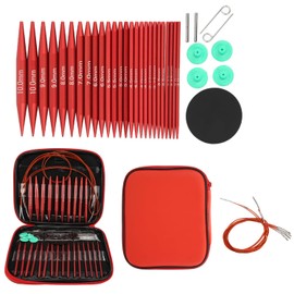 Juego de 26 agujas circulares intercambiables para tejer, color rojo