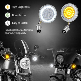 QUASCO 1157 LED Turn Signals, Motorcycle Front Turn Signal & Running Light with Smoked Lens Kit Compatible with Harley Davidson Dyna Road Street Glide Road King Iron 883 Street Bob - Bullet Style