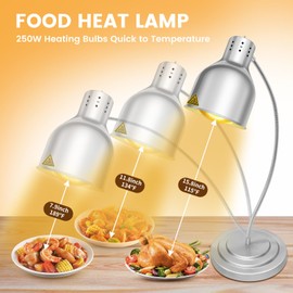 Carivia Food Heat Lamp, Commercial Food Warmer Lamp Includes 250W Infrared Bulb, 110V Stainless Steel Heat Lamps for Food Warming in Restaurant, Buffet, Catering, Home (Silver, 2 Bulbs)