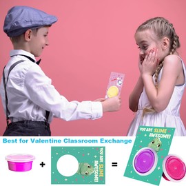 Valentines Day Cards with Colorful Playing Dough, 28 Packs Butter Slime and Valentine's Greeting Cards Gift Sets for Kids, Valentine School Classroom Prize Exchange, Fluffy Putty Party Favors