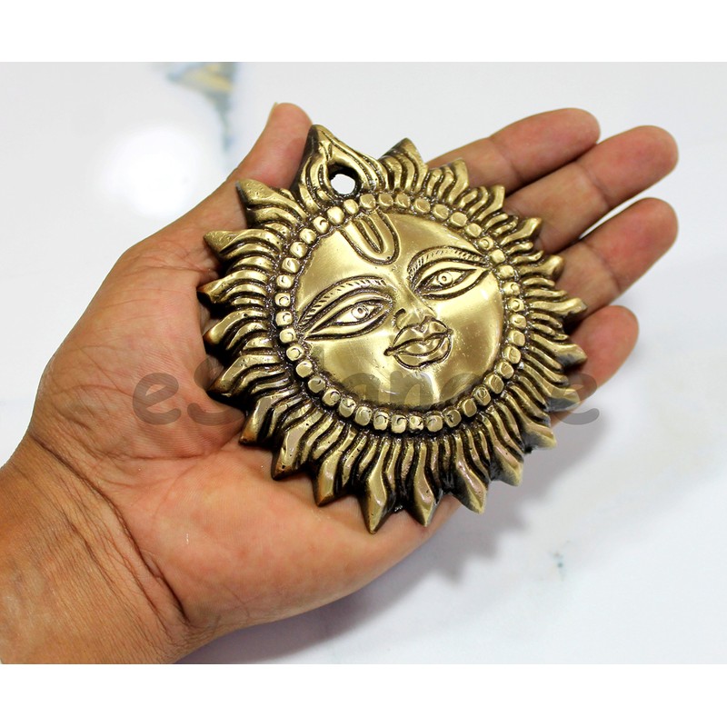 eSplanade 4" Brass Sun God Smiling Surya Bhagwaan Idol Statue
