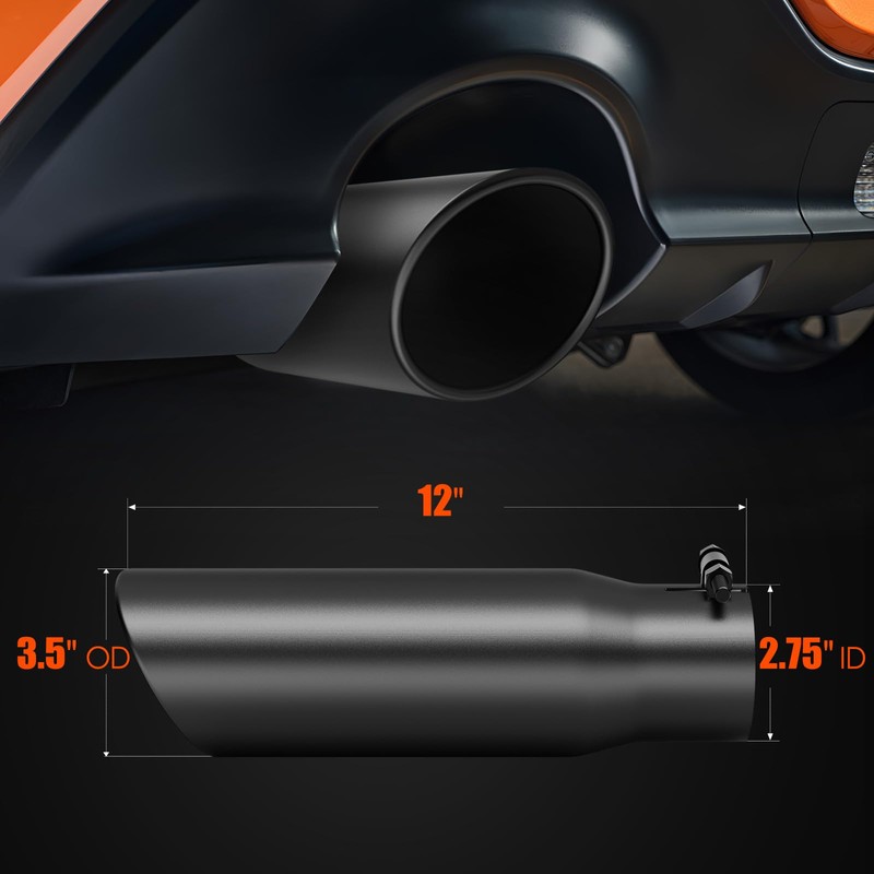 LCGP 2.75" Black Exhaust Tip,2.75" Inlet 3.5" Outlet 12" Stainless