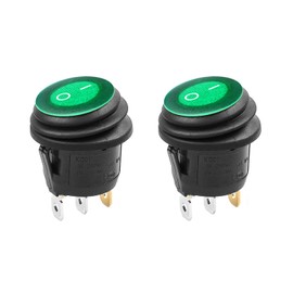 QTEATAK KCD1 On/Off 3-Pin 2-Position Snap 10A/125V, 6A/250V Green LED Waterproof Top and Bottom Round Boat Rocker Switch-2 Pcs