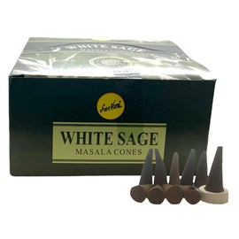 Sreevani Natural Masala Incense Cones and Holder Bundle, 120 Cones Total, White Sage