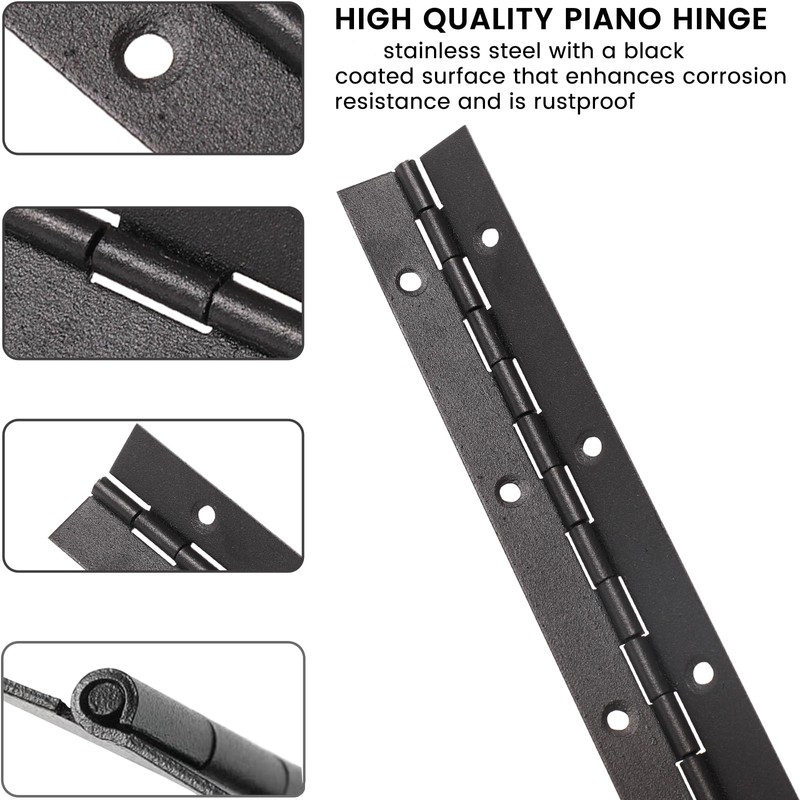 Yeecheng 2PCS Black 10-Inch Heavy Duty Stainless Steel Piano Hinge,2"