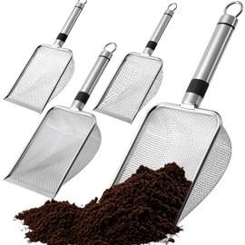 CXAFQ 4 Stainless Steel Hollow Shovels, Four Hole Specifications: 2.0mm, 2.8mm, 3.8mm, And 5.0mm, Metal Sieve, Fine Mesh Sieve, Can Be Used For Horticultural Soil Screening, Pet Litter Cleaning