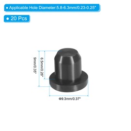 PATIKIL Silicone T-Hole Stoppers 6.3mm/0.25inch, 20 Pack Soft Flexible Plug End Cover Caps Waterproof Bottle Seal Plug for Cable Gland Hole, Black