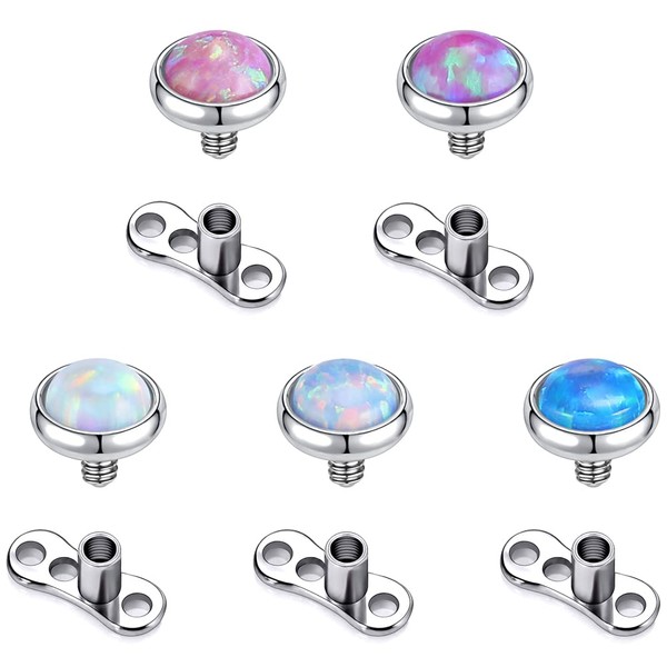 PunkTracker 10Pcs 316L Surgical Steel Opal Dermal Piercing Kit Gold