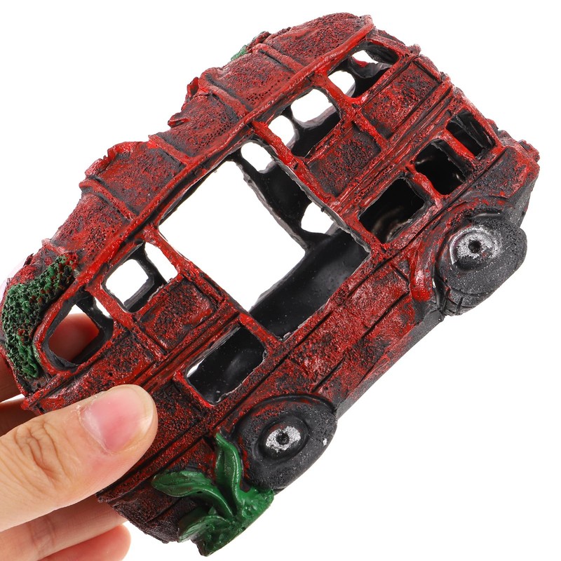 POPETPOP Wreck Car Aquarium Decorations - Resin Wrecked Bus Fish