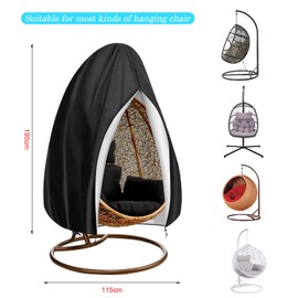 SanGlory Protective Cover Hanging Chair Cover with Zip, Cover for Floating Chair, Waterproof Lawn Chair Protection Cover for Hanging Chair, Hanging Basket, Rocking Chair Protective Cover, 190 x 115 cm