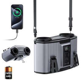Doublepow 24000mAh Portable Waist Fan, Personal Waist Fan, Dual Air Ducts Motors, USB Rechargeable Clip On Belt for Working, 10 Speeds & 45H Wearable Neck Cooling, for Outdoor, Work, Travel (Gray)