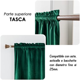 GIRASOLE HOME Adelaide Thermal Blackout Velvet Curtains 2 Panels Green 55 x 240 cm with Pocket