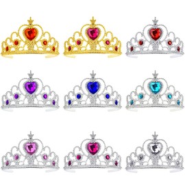 Princess Tiara Kids,Forreen 9 Pieces Princess Crown Rhinestone Colorful Beautifully Creative Princess Tiara Dress up Party Accessories for Kids Little Girls Toddler